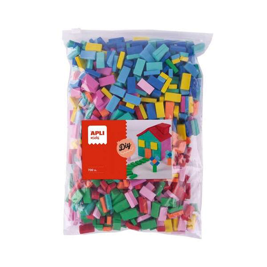 Sachet Apli Kids de 700 briques en mousse EVA - Dimensions : 20 x 10 x 5 mm - Couleurs assorties 