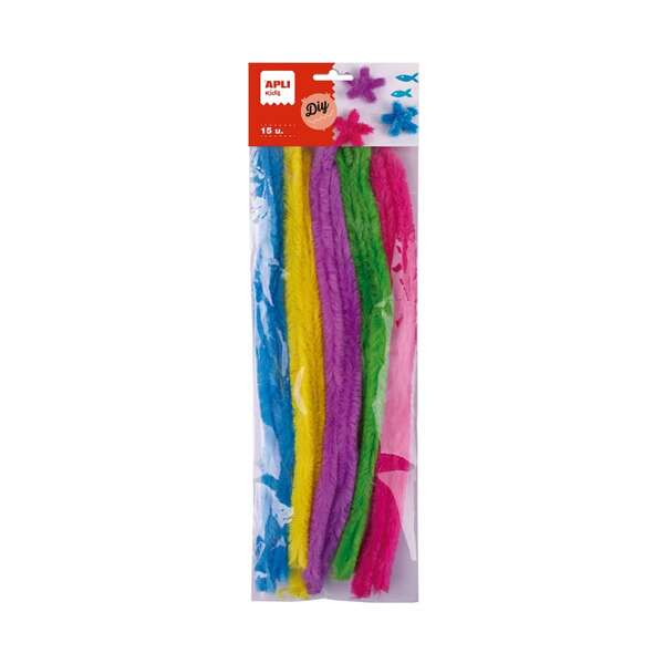 Pack de 15 limpa-cachimbos gigantes Apli Kids - Flexíveis e macios - Medem 15x300mm - Cores sortidas 