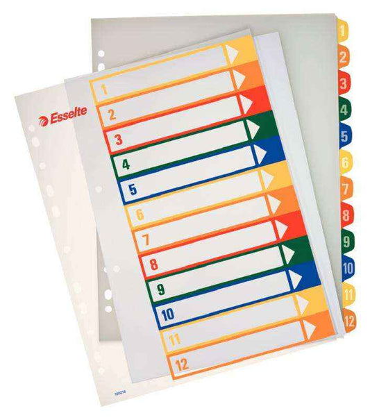 Esselte Indice para Proyectos Imprimible A4 Maxi Tipo 1-12 Multicolor - Multitaladro - Material PP Rigido 300 Micras, Portada 350 Micras