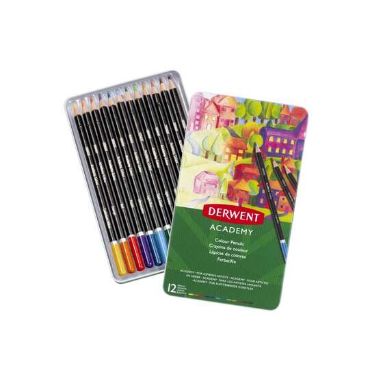 Conjunto de 12 Lápis de Cor Derwent Academy de Alta Qualidade - Transferência de Cor Perfeita - Cu