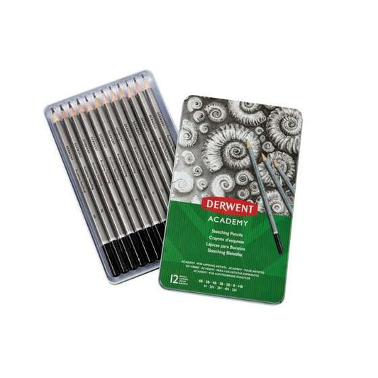 Coffret de 12 crayons graphite hexagonaux Derwent Academy pour le dessin, de duretés assorties - Spécial p