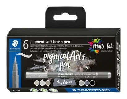 Staedtler 372 - Pack de 6 Marcadores de Ponta Pincel Macio - Cores Vivas e Brilhantes - Sem Amarelo