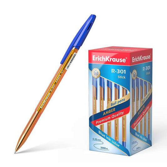 Stylo bille Erichkrause R-301 Amber Stick 0,7 mm - Corps hexagonal translucide - Pointe de 0,7 mm - Encre
