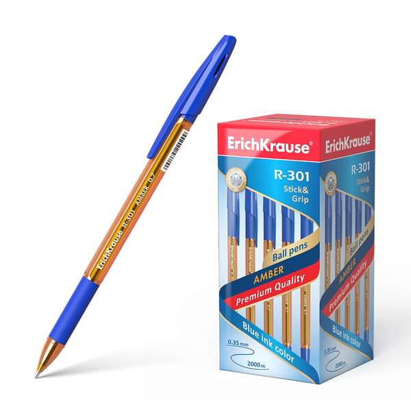 Stylo bille Erichkrause R-301 Ambre Stick&amp;Grip - Pointe 0,7 mm - Longueur de trait 0,35 mm - Grip