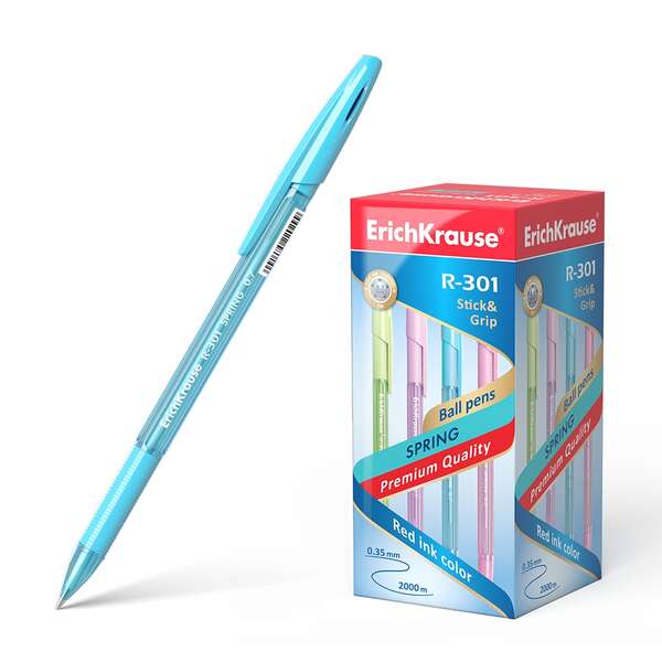 Caneta Esferográfica Erichkrause R-301 Spring Stick&amp;Grip 0.7 - Corpo Hexagonal Translúcido - Zona de Aderência
