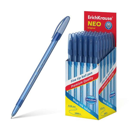 Stylo bille Erichkrause Neo Original - Pointe fine sophistiquée - Corps rond translucide