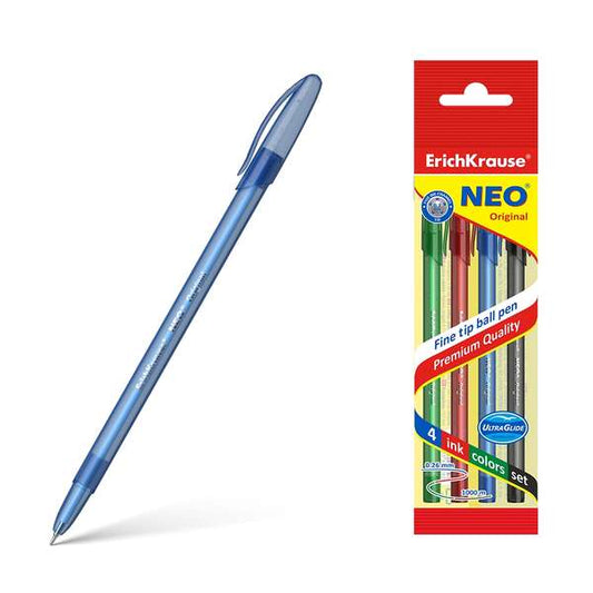Lot de 4 stylos Erichkrause Neo Original - Pointe fine sophistiquée - Corps rond
