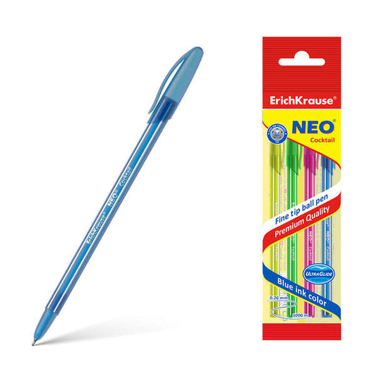 Erichkrause Neo Cocktail Lot de 4 stylos à paillettes jetables - Pointe fine - T