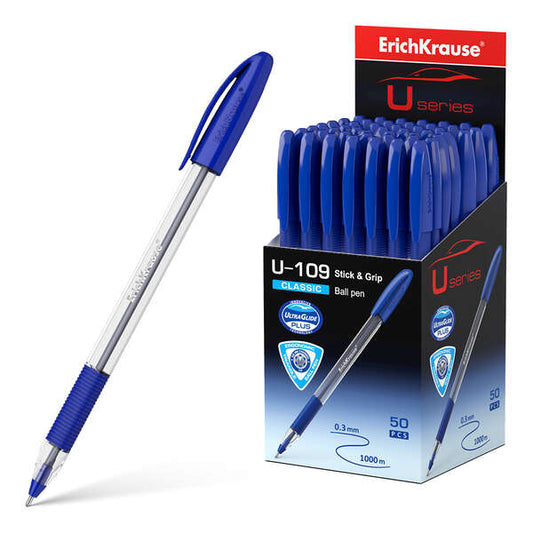 Stylo bille Erichkrause U-109 Classic Stick&amp;Grip - Technologie Ultra Glide - Encre bleue