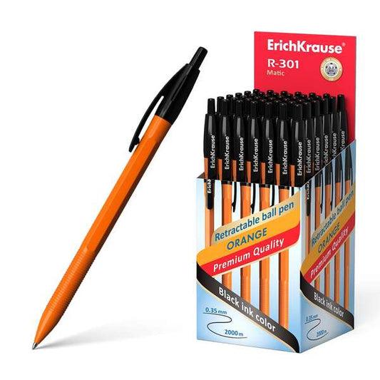 Stylo bille automatique Erichkrause R-301 Orange Matic 07 - Corps hexagonal opaque - Grip - Pointe 0 mm