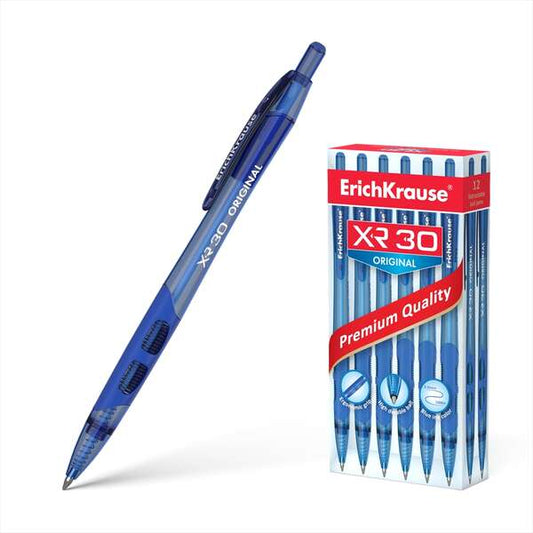 Stylo bille automatique Erichkrause XR-30 - Corps rond translucide - Zone de préhension ergonomique - PU