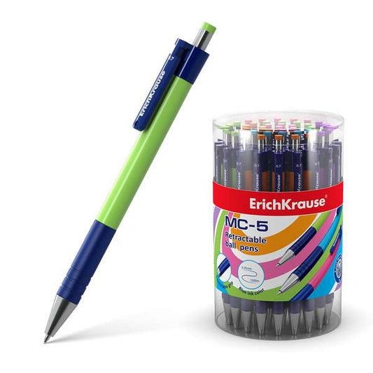 Stylo bille automatique Erichkrause MC-5 - Corps rond satiné - Détails métalliques - Pointe de 5 mm