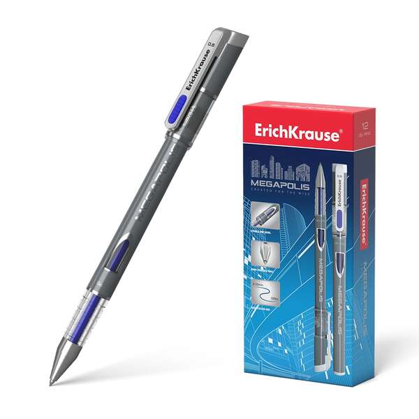 Erichkrause Megapolis Gel Boligrafo Tinta Gel - Punta de 0.5mm - Cuerpo Redondo Opaco - Ventanilla de Control de Tinta - Color Azul - Prinkweb