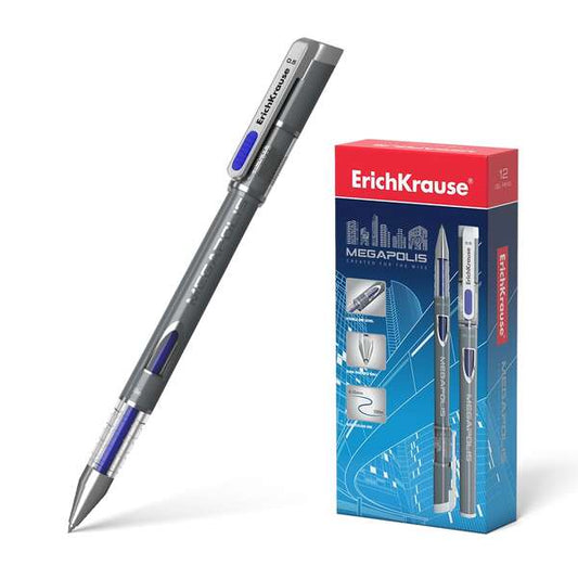Erichkrause Megapolis Gel Boligrafo Tinta Gel - Punta de 0.5mm - Cuerpo Redondo Opaco - Ventanilla de Control de Tinta - Color Azul - Prinkweb