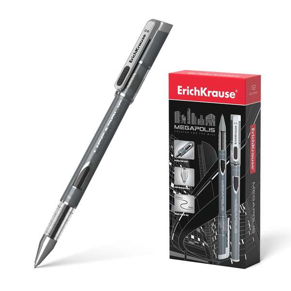 Caneta de tinta gel Erichkrause Megapolis - Ponta de 0,5 mm - Corpo redondo opaco - Janela