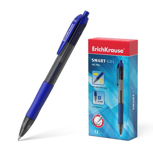 Stylo gel automatique Erichkrause Smart-Gel - Corps rond translucide - Pointe 0,5 mm - Encre