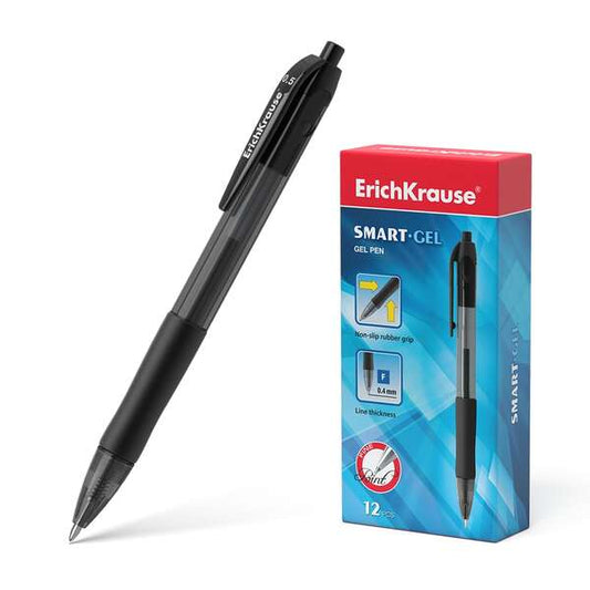 Stylo gel automatique Erichkrause Smart-Gel - Pointe normale - Corps rond translucide - Agar