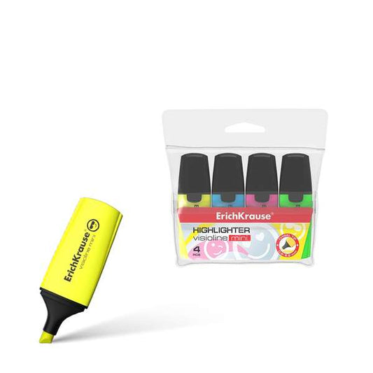 Kit com 4 Marcadores Mini Erichkrause Visioline - Formato Mini com Emoticons Divertidos - Cores: A