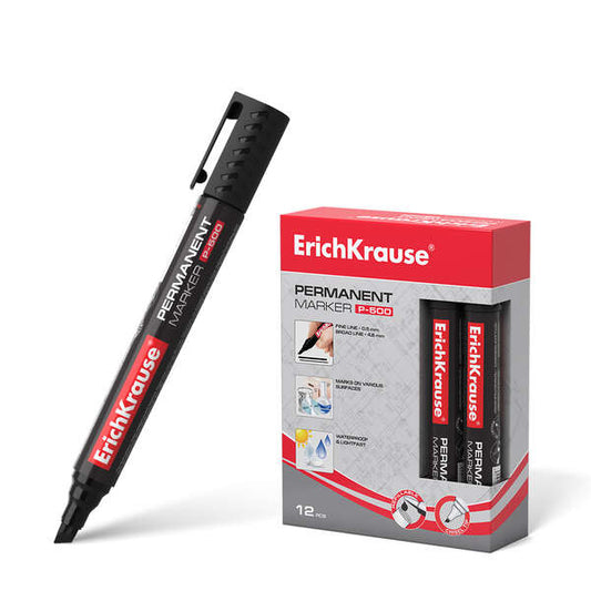 Marcador permanente Erichkrause P-500 - Ponta biselada - Resistente à água e aos raios UV - Colorido