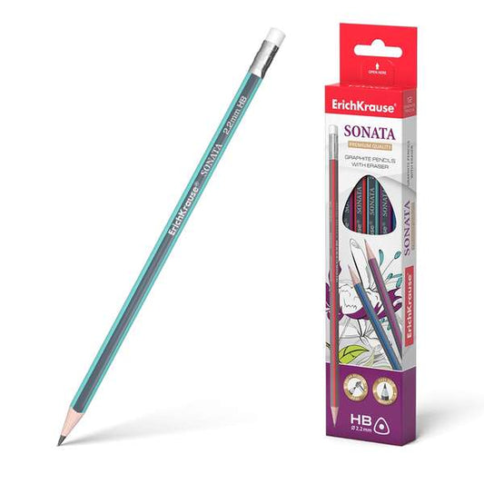Erichkrause Sonata HB - Crayon graphite triangulaire avec gomme - Bois sélectionné - Dureté