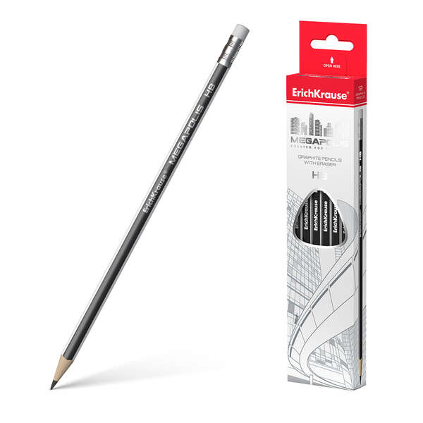 Erichkrause Megapolis HB - Crayon graphite triangulaire avec gomme - Bois sélectionné - Du