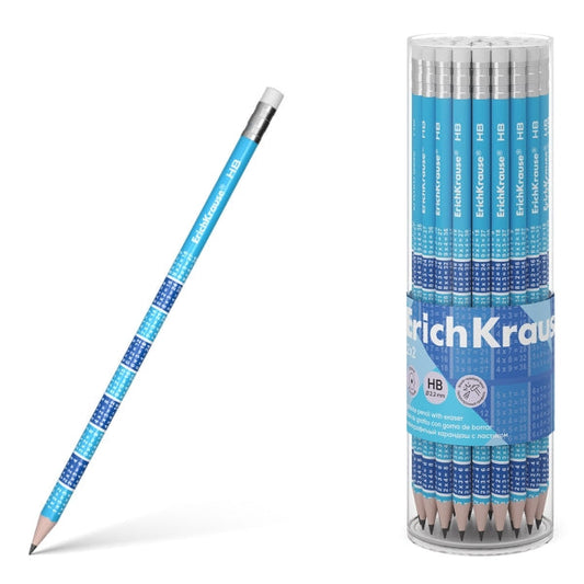 Crayon graphite Erichkrause 2x2 HB avec gomme - Bois sélectionné - Décoré de tablettes