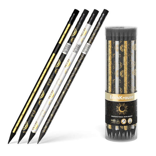 Crayon graphite triangulaire HB Erichkrause Magic Sky - Gomme - Bois noir - Quatre motifs