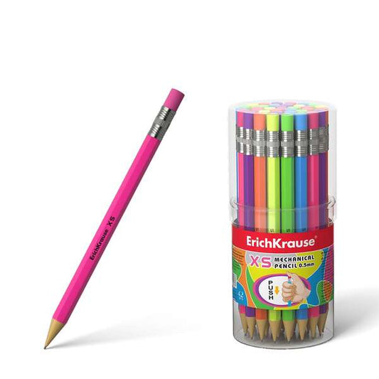 Porte-mine Erichkrause XS 0,5 mm - Mini porte-mine hexagonal - Boîtier et gomme aux couleurs néon