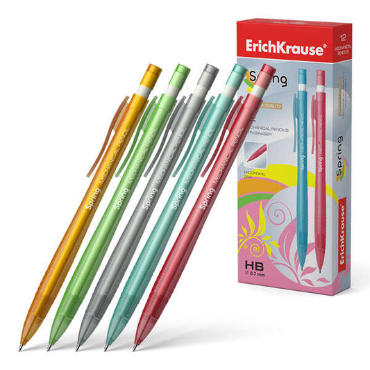 Porte-mine à ressort Erichkrause 0,7 mm HB - Gomme - Pour mines de 0,7 mm - Couleurs assorties
