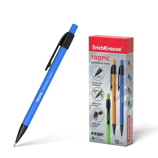 Porte-mine ErichKrause Tropic - Mine rétractable et revêtement doux au toucher - Couleurs mates avec finition brillante