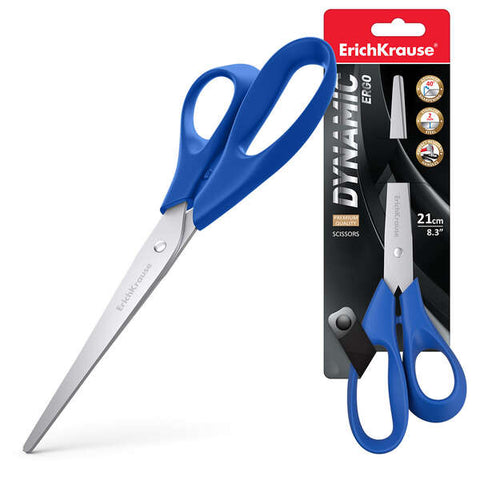 Erichkrause Dynamic 21cm Stainless Steel Scissors - Advanced Double Sharpening - Corrosion Resistant - Ergonomic Handles - Random Colors