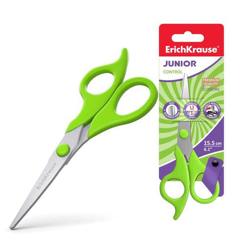 Erichkrause Junior Stainless Steel Control Scissors 15.5cm - Rounded Tips - Corrosion Resistant - Ergonomic Handles - Random Colors