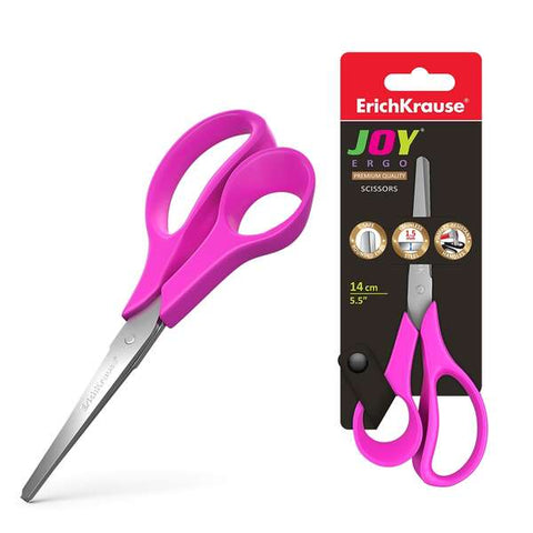 Erichkrause Joy Ergo Stainless Steel Scissors 14cm - Rounded Ends - Corrosion Resistant - Ergonomic Handles - Assorted Random Colors
