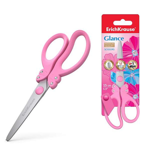 Erichkrause Glance Scissors with Stainless Steel Blades 15cm - Rounded Tips - Ergonomic Handles - Random Colors Pink and Purple