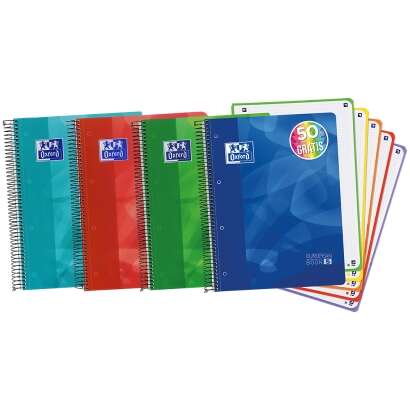 Oxford Europeanbook 5 Lagoon Cuaderno Espiral Formato A4+ Cuadriculado 5x5mm - 120 Hojas - Tapa de Plastico - 5 Bandas de Color - Colores Surtidos - Prinkweb