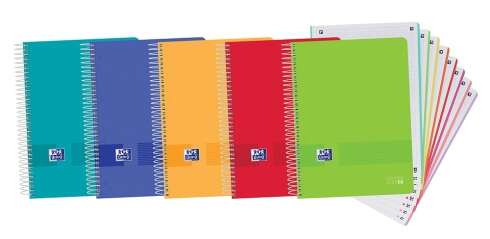 Oxford Europeanbook 8 Live & Go Pack 5 unidades Cuadernos Espiral Formato A4+ Cuadriculado 5x5mm - 160 Hojas Microperforadas con 4 Taladros - Tapa de Plastico - 8 Bandas de Color - Colores Surtidos - Prinkweb