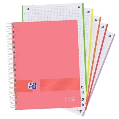 Oxford Europeanbook 5 Oxford & You Pack 5 unidades Cuadernos Espiral Formato A4+ Cuadriculado 5x5 - 120 Hojas Microperforadas con 4 Taladros - Tapa Extradura acabado Mate - 5 Bandas de Color - Colores Claros Surtidos - Prinkweb