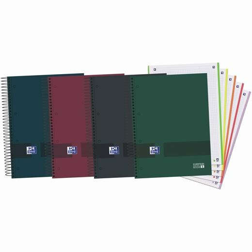Oxford Europeanbook 5 Oxford & You Pack 5 unidades Cuadernos Espiral Formato A4+ Cuadriculado 5x5 - 120 Hojas Microperforadas con 4 Taladros - Tapa Extradura acabado Mate - 5 Bandas de Color - Colores Oscuros Surtidos - Prinkweb