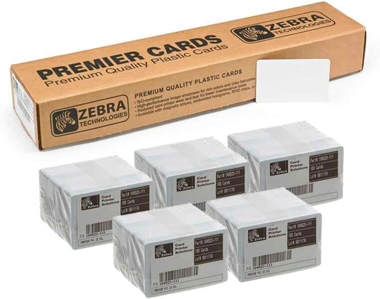 Zebra Pack de 500 Tarjetas de PVC Originales Imprimibles Blancas - Formato CR-80 86x54mm - 104523-111 - Prinkweb