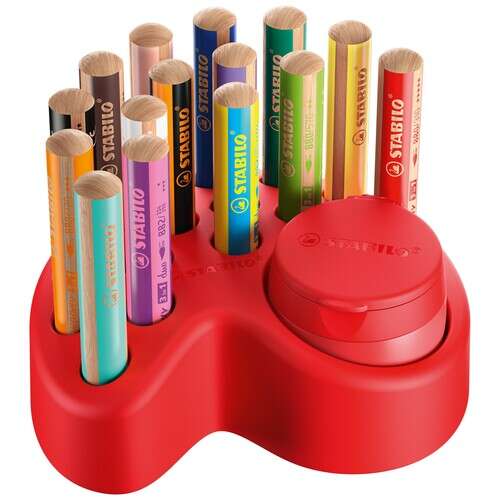 Stabilo Set de Mesa Woddy 3 en 1 15 Lapices de Colores + Sacapuntas con Deposito - 10x Woody 3 en 1,