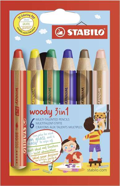 Stabilo Woody 3 en 1 Lapices de Colores - Lapiz de Color, Cera y Acuarela, Todo en Uno - M