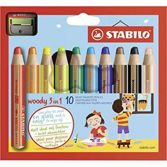 Stabilo Woody 3 en 1 Lapices de Colores + Sacapuntas - Lapiz de Color, Cera y Acuarela, T