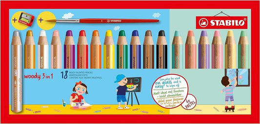 Stabilo Woody 3 en 1 Lapices de Colores Incluidos Pastel + Sacapuntas + Pincel Nº 8 - Lap