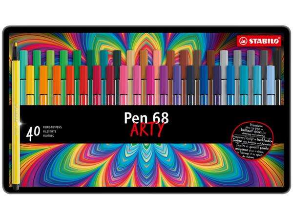Stabilo Pen 68 Arty Caja Metalica de 40 Rotuladores - Punta de Fibra - Trazo de 1mm aprox. - Tinta a