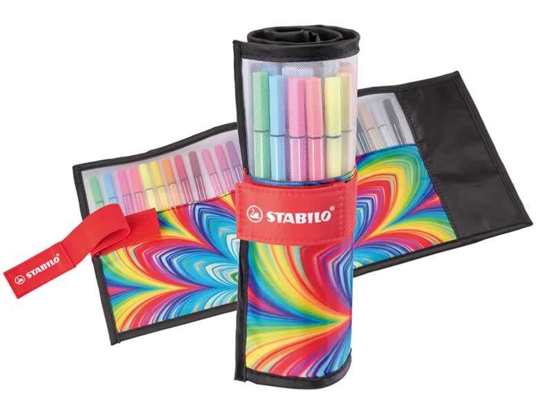 Stabilo Pen 68 Arty Rollerset com 25 Marcadores - Estojo em Nylon Enrolável - Ponta em Fibra - Tra