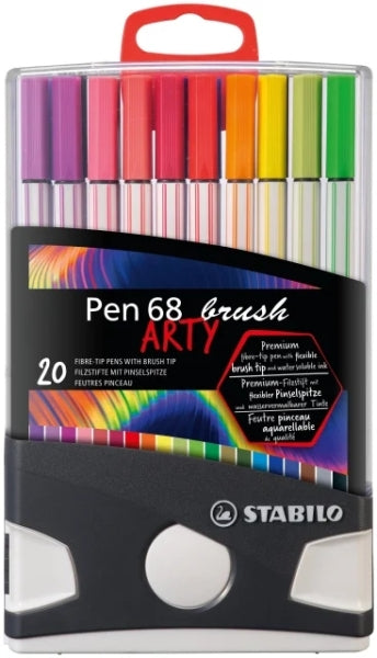 Estojo rígido em plástico Stabilo Pen 68 Brush Arty com 30 marcadores - Ponta pincel - Tinta base