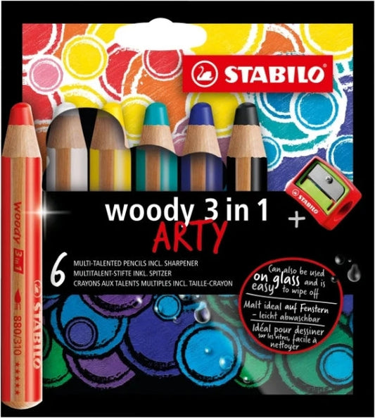 Stabilo Woody 3 en 1 Arty Lapices de Colores + Sacapuntas - Lapiz de Color, Cera y Acuarel