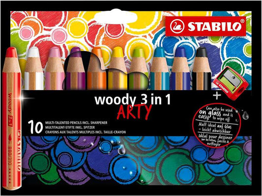 Stabilo Woody 3 en 1 Arty Lapices de Colores + Sacapuntas - Lapiz de Color, Cera y Acuare