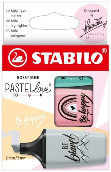 Stabilo Boss Mini Pastellove Marcadores Fluorescentes - Trazo entre 2 y 5mm - Tinta con Base de Agua - Antisecado - Colores Rosa, Turquesa y Gris - Prinkweb