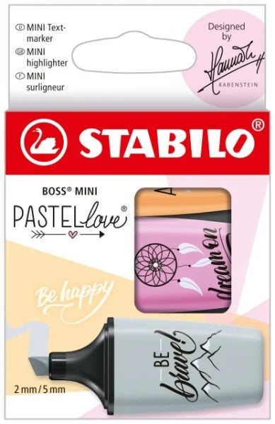 Stabilo Boss Mini Pastellove Marcadores Fluorescentes - Trazo entre 2 y 5mm - Tinta con Base de Agua - Antisecado - Colores Fucsia, Naranja y Gris - Prinkweb